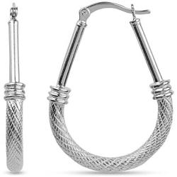 LeCalla Sterling Silver Jewelry Italian Design Drop Shape Hoop Earrings for Women