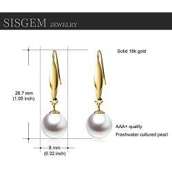 18k Gold Earrings for Women, Cultured Freshwater Pearl Dangle Fine Jewelry Earring, 8 mm