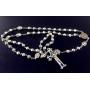 elegantmedical HANDMADE SILVER ROSE BEADS CATHOLIC Saint St Benedict ROSARY BLUE CROSS NECKLACE & NICE METAL JEWELLERY BOX