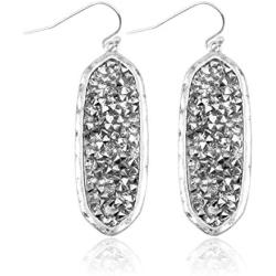 Glitter Rhinestone Statement Earrings - Sparkly Crystal Geometric Hexagon, Round Hoops, Vertical Bar, Teardrop Dangles, Shield Disc Drop