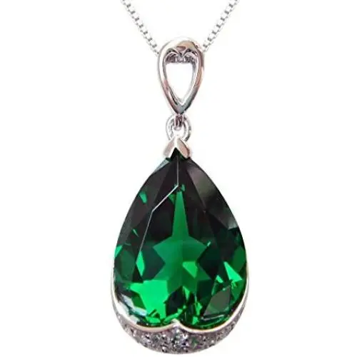 Navachi 925 Sterling Silver 18k White Gold Plated 10.5ct Pear Emerald Ruby Sapphire Necklace Pendant 18''…