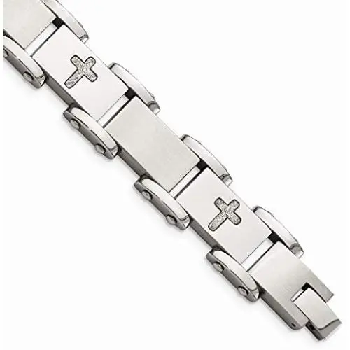 Solid Stainless Steel Laser Cut Crosses 8.75in Bracelet 8.75'' (Width = 12mm) Solid Stainless Steel Laser Cut Crosses 8.75in Bracelet 8.75'' (Width = 12mm)