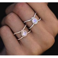 Pingyongchang Exquisite Teardrop Moonstone Double Band Femme Natural Valentines Wedding Ring Jewelry Rose Gold Size 6-10