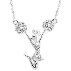 Silver Plated Crystal Cheerleader Charm Necklace