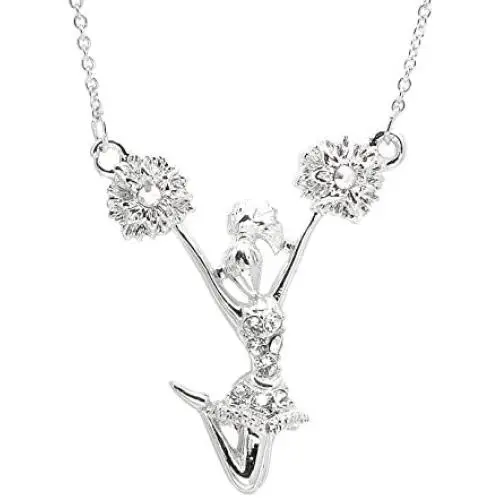 Silver Plated Crystal Cheerleader Charm Necklace Silver Plated Crystal Cheerleader Charm Necklace