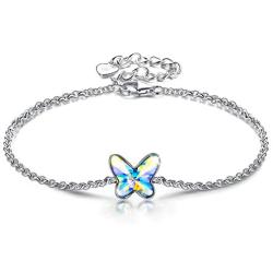 ANGEL NINA Gifts for Her Valentines Day 925 Sterling Silver Stud Earrings Bracelet Butterfly Crystals Jewelry for Women Birthday Graduation with Gift Box