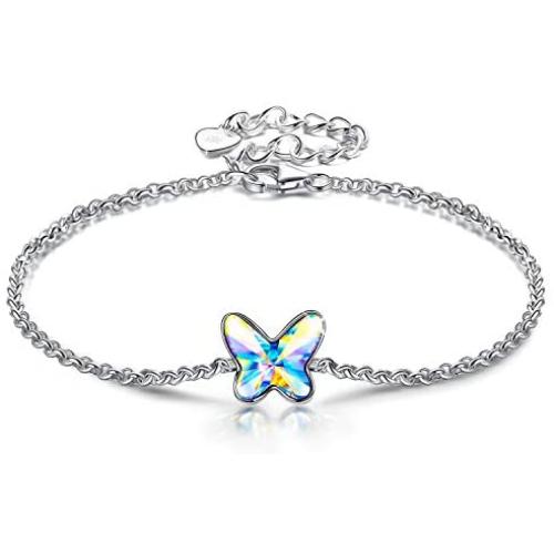 ANGEL NINA Gifts for Her Valentines Day 925 Sterling Silver Stud Earrings Bracelet Butterfly Crystals Jewelry for Women Birthday Graduation with Gift Box