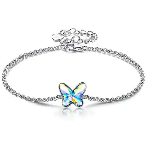ANGEL NINA Gifts for Her Valentines Day 925 Sterling Silver Stud Earrings Bracelet Butterfly Crystals Jewelry for Women Birthday Graduation with Gift Box