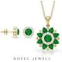 Emerald and Diamond Jewelry 3.54 CT, Floral Jewelry, Gold Pendant Set with Earrings (5 MM Round, 4X3 MM Pear Shaped Emerald) 18K Gold