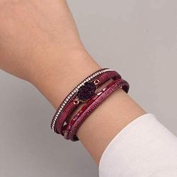 FANCY SHINY Leather Wrap Bracelet Boho Cuff Bracelets Crystal Bead Bracelet with Magnetic Clasp Jewelry Gifts for Women Teen Girls