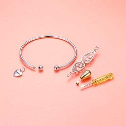 S925 Sterling Silver Forever in My Heart Teardrop Love Heart Memorial Pendant Bangle Bracelets with Hollow Urn Keepsake Cremation Jewelry for Ashes