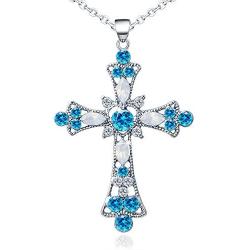 Silver Cross Faith Pendant Necklace Crystal Heart Christian Religous Jewelry for women Girls Stainless Steel Chain 18'' with 2'' Extension