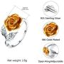 U7 Cute Ring for Women Teen Girls|3D Vivid Rose Flower End Wrap Ring Platinum Plated Adjustable Stacking Ring, Platinum Gold Rose Gold Color