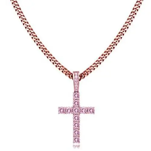 TOPGRILLZ 14K Gold&Silver Plated Solid Iced out CZ Lab Cubic Zirconia Cross Pendant Necklace for Men Women Stainless Chain TOPGRILLZ 14K Gold&Silver Plated Solid Iced out CZ Lab Cubic Zirconia Cross Pendant Necklace for Men Women Stainless Chain