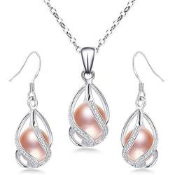 YQXINXIN Freshwater Cultured Pearl Necklace Set ,Classic nearly round pearl necklace set , 925 sterling silver buckle Cultured Pearl Set for Women,Pearl Necklace Set for Women