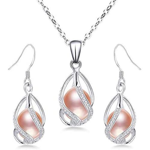 YQXINXIN Freshwater Cultured Pearl Necklace Set ,Classic nearly round pearl necklace set , 925 sterling silver buckle Cultured Pearl Set for Women,Pearl Necklace Set for Women