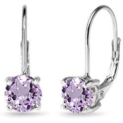 Sterling Silver Round-Cut Genuine or Created 6mm Gemstones Classic Leverback Earrings