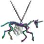 LUX ACCESSORIES Halloween Metallic Multicolored Skeletal Unicorn Pendant Black Chain Necklace