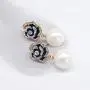 Designer imitation pearl camellia charm dangle earrings for women