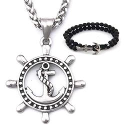 Gungneer Anchor Rudder Necklace Stainless Steel Keel Chain Military Accessories United State Navy Jewelry Men Women