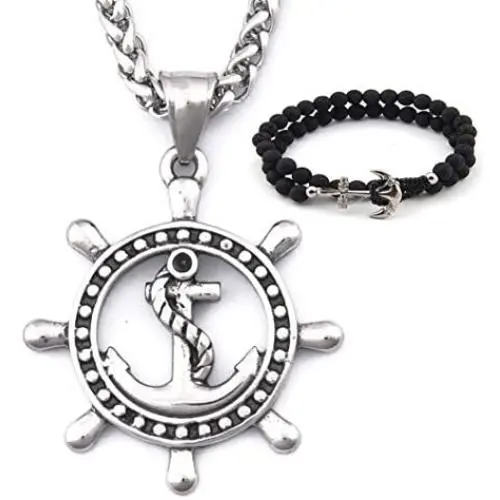 Gungneer Anchor Rudder Necklace Stainless Steel Keel Chain Military Accessories United State Navy Jewelry Men Women