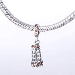 EVESCITY Limited Edition Swarovski Leaning Tower of Pisa Italy Travel 925 Sterling Silver Bead for Charms Bracelets Best Jewelry Gifts for Her