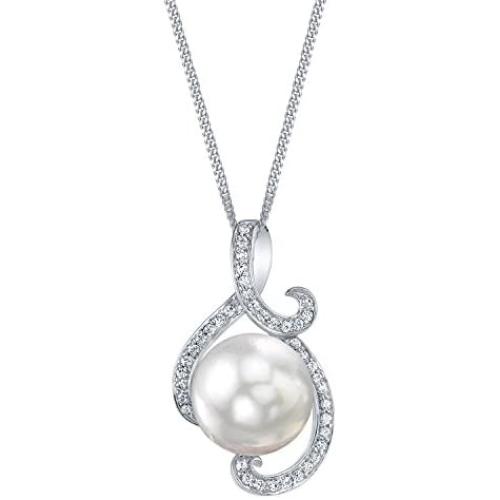 Freshwater Cultured Pearl Pendant Necklace for Women with Sterling Silver and Cubic Zirconia - THE PEARL SOURCE