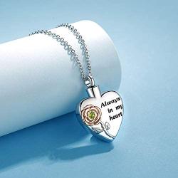 Samity Heart Urn Necklace for Ashes with Rose Flower 12 Birthstones Cremation Jewelry for Ashes-Always in My Heart Memory Necklace Women Gifts