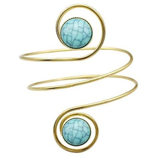 Q&Q Fashion Egypt Cleopatra Turkey Double Blue Stone Swirl Spiral Dancer Upper Arm Cuff Armlet Armband Bangle Dia. 6.8cm(2.67'')