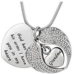 TGLS Angel Wing Cremation Heart Urn Necklace for Human Ashes for Dad Mom Grandma Family Members Memorial Pendant Jewelry with 19'' Snake Chain - God has you in his arms I have you in my heart