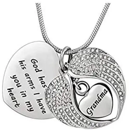 TGLS Angel Wing Cremation Heart Urn Necklace for Human Ashes for Dad Mom Grandma Family Members Memorial Pendant Jewelry with 19'' Snake Chain - God has you in his arms I have you in my heart TGLS Angel Wing Cremation Heart Urn Necklace for Human Ashes for Dad Mom Grandma Family Members Memorial Pendant Jewelry with 19'' Snake Chain - God has you in his arms I have you in my heart