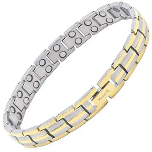 MagnetRX® Womens Ultra Strength Magnetic Therapy Bracelet - Arthritis Pain Relief & Carpal Tunnel Titanium Magnetic Bracelets for Women - Adjustable Length with Sizing Tool (Silver & Gold) MagnetRX® Womens Ultra Strength Magnetic Therapy Bracelet - Arthritis Pain Relief & Carpal Tunnel Titanium Magnetic Bracelets for Women - Adjustable Length with Sizing Tool (Silver & Gold)