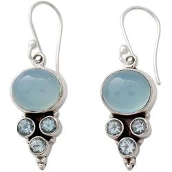 NOVICA Blue Topaz and Chalcedony .925 Sterling Silver Dangle Earrings Bubbling Stream