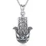 Sterling Silver Hamsa Necklace for Women AEONSLOVE Vintage Hamsa Hand of Fatima Evil Eye Necklace Pendant Good Luck Success Amulet Lotus Charm Jewelry Gifts for Womens Girls Wife