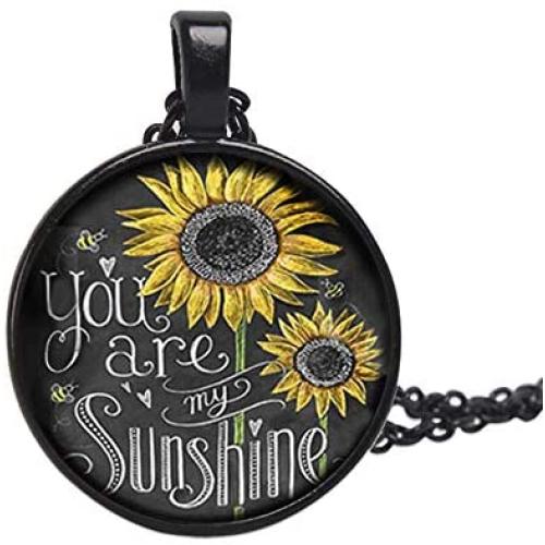 Sunflower Necklace You are My Sunshine Pendant Engraved Necklace - Locket Necklace for Women Girls with Nice Gift