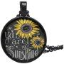 Sunflower Necklace You are My Sunshine Pendant Engraved Necklace - Locket Necklace for Women Girls with Nice Gift