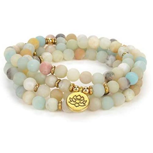 Self-Discovery 108 Natural Beads Japa Mala Yoga Wrap Bracelet Necklace with Lotus Seed Charm for Prayer
