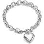 Jewelry Kingdom 1 Heart Charm Bracelet for Women Girls Silver Stainless Steel Chain Adjustable Valentines Day Jewelry Gift (Length of 7-11'')