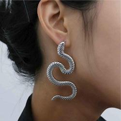 Olbye Snake Studs Earrings Silver Long Dangle Serpent Earrings Minimalist Earrings Special Jewelry for Halloween Women and Girls (Silver)