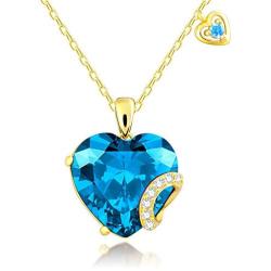 Heart Pendent Necklace for Women Girls Forever Love Heart Birthstone Necklaces Sterling Silver Gold Plated Birthday Fashion Jewelry Gift for Teen Girls Girlfriend Wife Mom