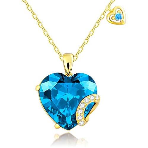 Heart Pendent Necklace for Women Girls Forever Love Heart Birthstone Necklaces Sterling Silver Gold Plated Birthday Fashion Jewelry Gift for Teen Girls Girlfriend Wife Mom