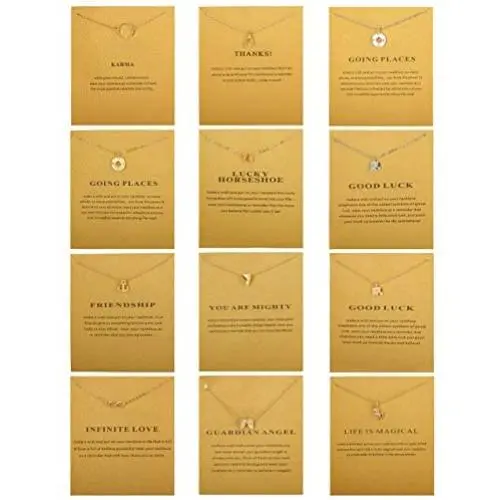 Subiceto 12 PCS Message Gift Card Necklaces for Women Anchor Compass Good Luck Elephant Pendant Necklace Friendship Valentines Gifts