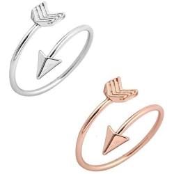 METTU Silver and Rose Gold Open Adjustable Love Arrow Ring for Girls