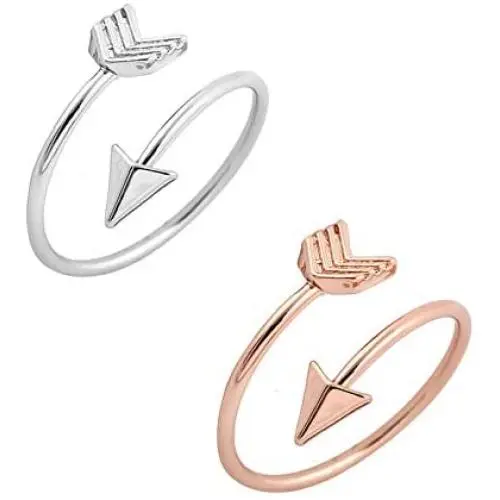 METTU Silver and Rose Gold Open Adjustable Love Arrow Ring for Girls