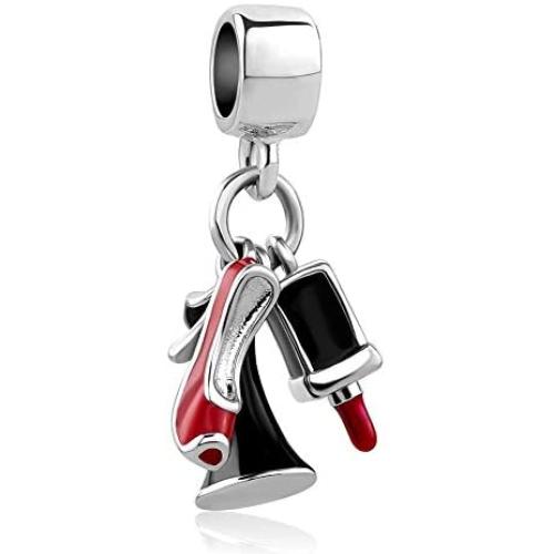 ShinyJewelry Red Heeled Shoes Lipstick Charm Bead for Bracelets