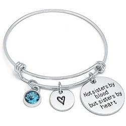 Adjustable Sister Birthstone Bracelet Not Sisters By Blood But Sisters By Heart Charm Bangle for Sister Best Friend Birthday Jewelry Gift