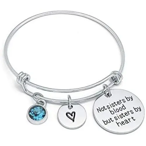 Adjustable Sister Birthstone Bracelet Not Sisters By Blood But Sisters By Heart Charm Bangle for Sister Best Friend Birthday Jewelry Gift Adjustable Sister Birthstone Bracelet Not Sisters By Blood But Sisters By Heart Charm Bangle for Sister Best Friend Birthday Jewelry Gift
