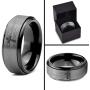 Tiny Hearts Cross Christian Ring - Tungsten Band 8mm - Men - Women - 18k Rose Gold Step Bevel Edge - Yellow - Grey - Blue - Black - Brushed - Polished - Wedding - Gift Dome Flat Cut