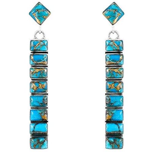 Turquoise Earrings 925 Sterling Silver & Genuine Turquoise (Choose Color)