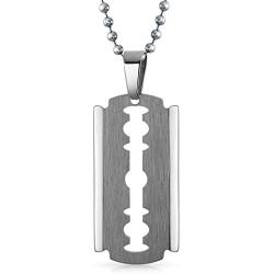 Bling Jewelry Personalize Hip Hop Biker Punk Rock Large Razor Blade Dog Tag Pendant Necklace for Men Black Silver Tone Stainless Steel 20 Inch